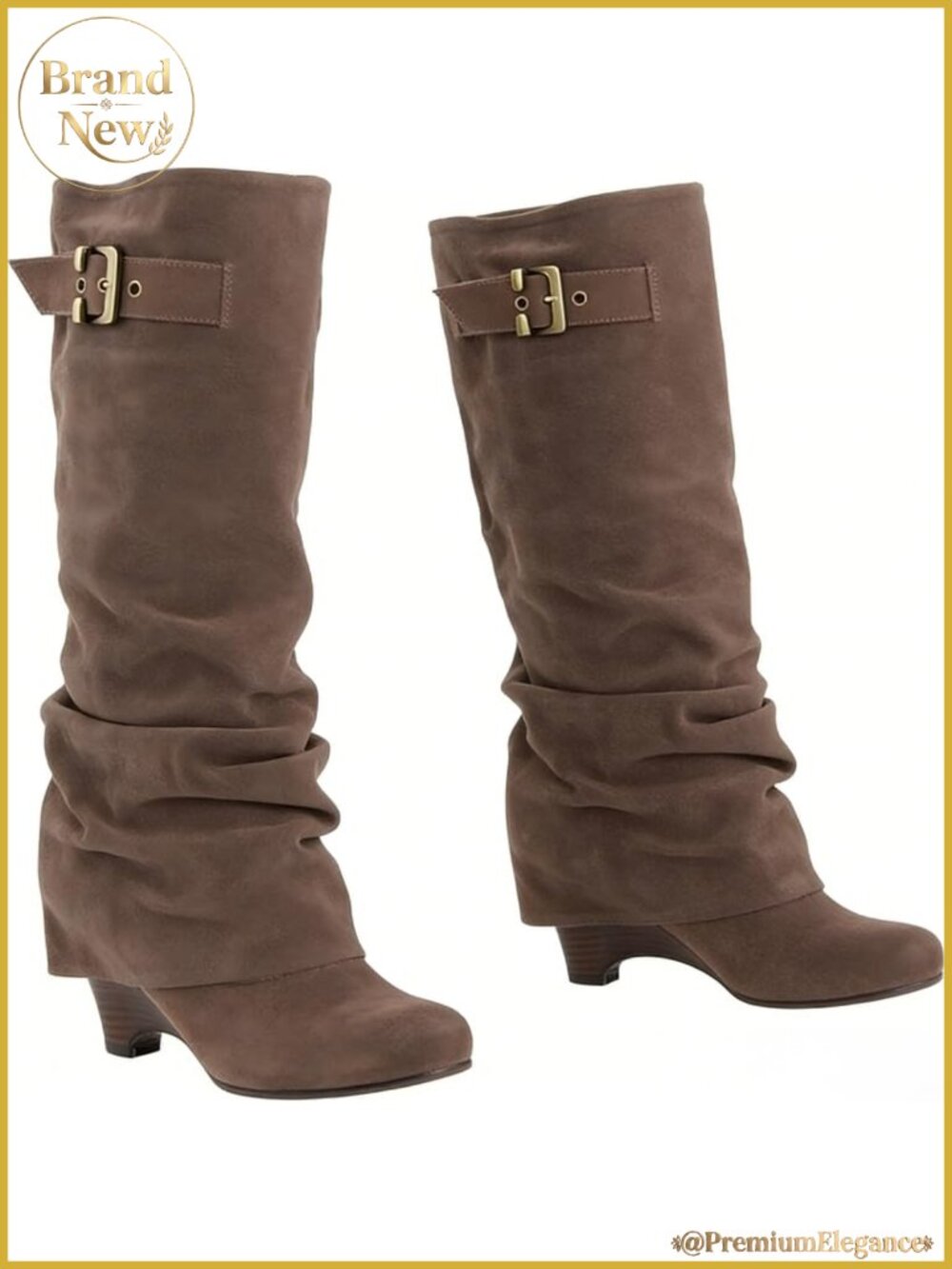 Slouchy Wedge Suede Knee-High Pull On Boots - Picture 3 of 6